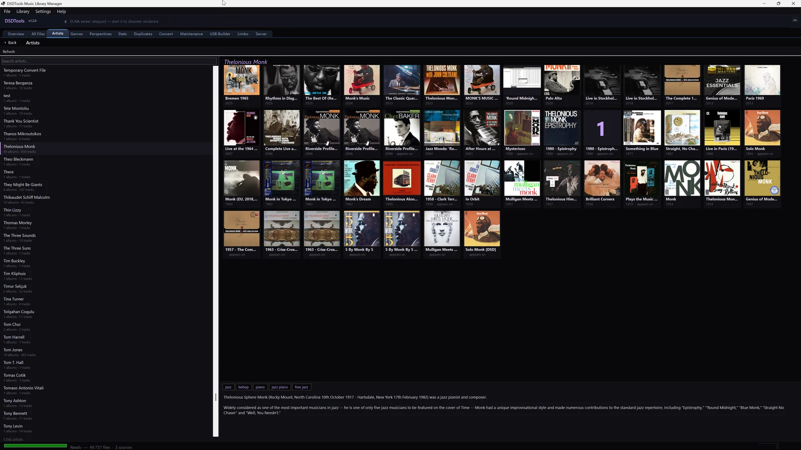 Artist view with album covers