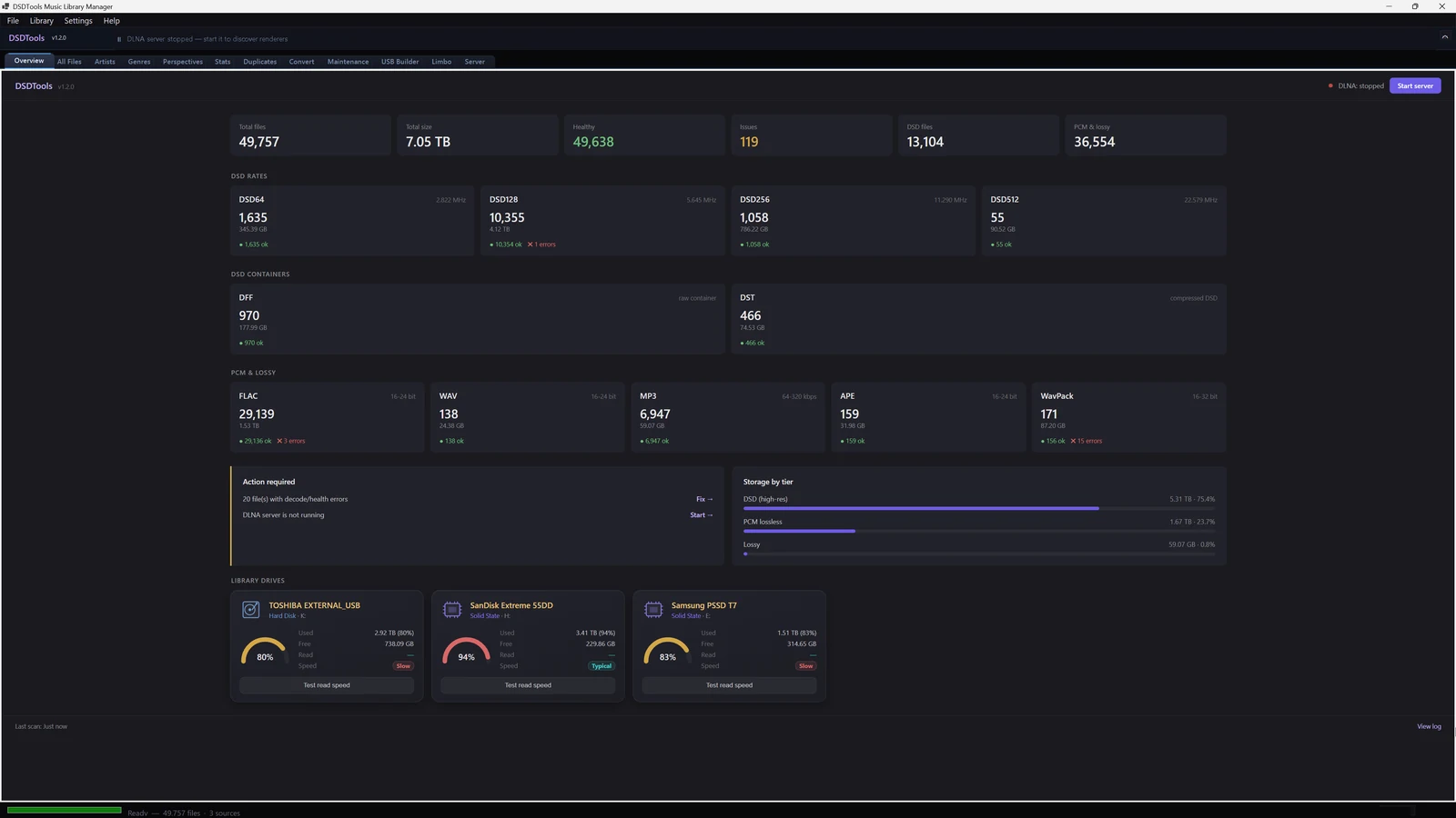 DSDTools overview dashboard