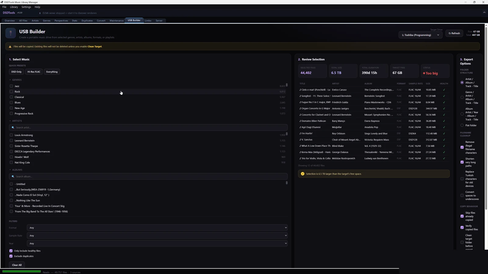 USB drive builder with selection and export options